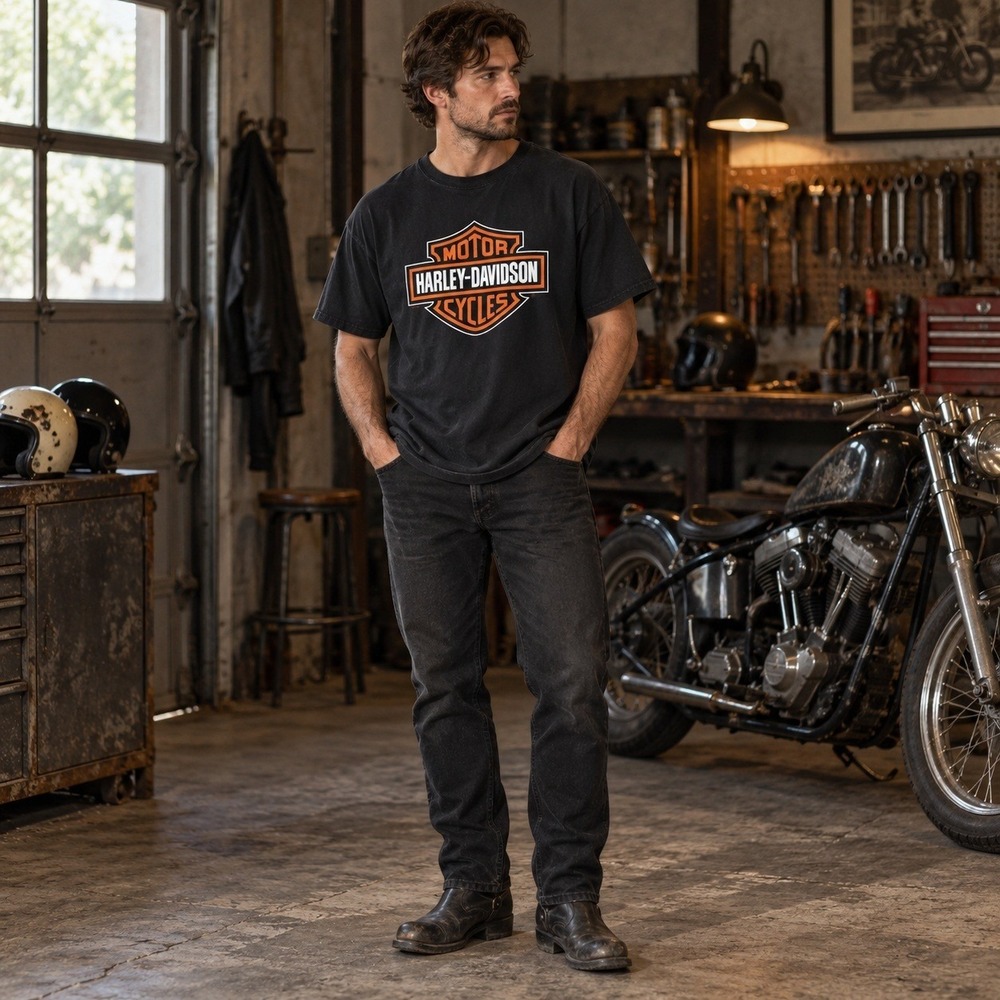 Vintage 2000 Harley-Davidson Shelton's Durham NC Double-Sided Black Tee